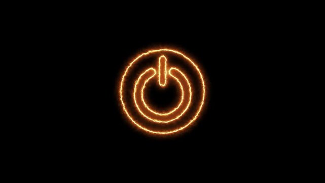 Neon glowing power button icon animated on a black background. Glowing neon power icon sign with neon circle animation. Neon power reset button sign animation.4K video