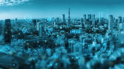 A stunning cityscape featuring advanced data visualization elements, illustrating the blend of technology and urban environment, perfect for themes of innovation and development. Xenic - Powered by Adobe