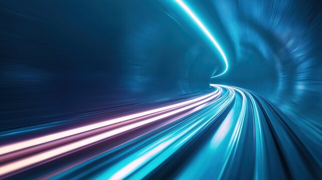 Hyperloop train travelling at high speed through a tunnel Close up of the hyperloops front as it navigates the tunnel at high velocity.