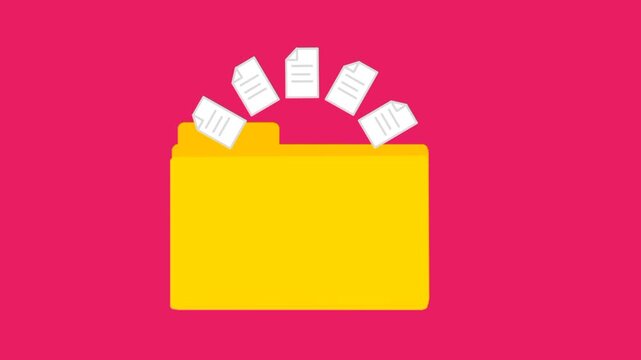 Document rotating inside an open folder with clean looping movement. Smooth office-style animation suitable for file management, data organization, workflow dashboards, cloud storage interfaces