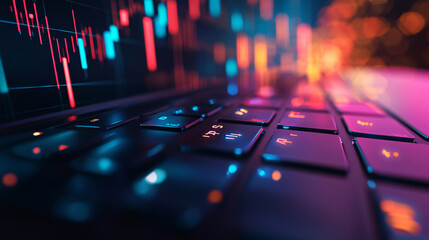 Modern laptop keyboard showcasing financial data, perfect for technology or finance concepts