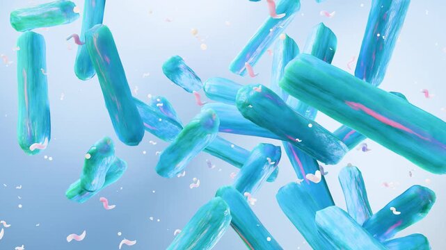 Bacterial Microorganisms Forming a Dynamic Colony, Illustrating Probiotics, Gut Microbiome, Digestive Health, Lactic Acid Bacteria, Lactobacillus and Bifidobacterium, Microscopic Flora, 3d render