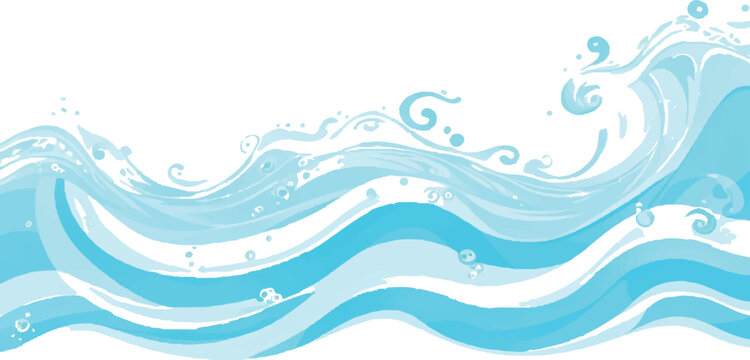 Stylized blue water waves illustration flowing ocean surface design vector background for summer themes