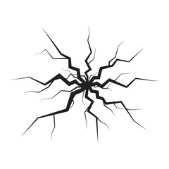 Radial crack pattern vector illustration, depicting severe surface damage from a central impact point, ideal for warning signs, destruction themes, or powerful energy bursts