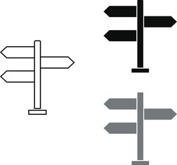 Set of three signpost icons showing direction choice