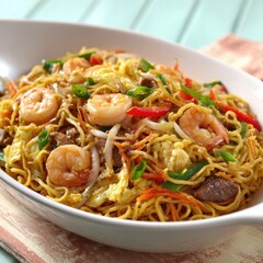 Savory Stir Fried Noodles With Shrimp Vegetables and Egg A Delicious Asian Dish