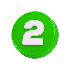 3d rendering icon number 2 in green button