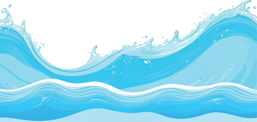 Stylized blue water waves with splashes vector illustration for backgrounds banners or design elements