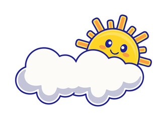 Cute Sun Behind Cloud Logo – Kawaii Weather Icon | Editable AI/SVG Vector | Happy Sunshine & Cloud for Kids App, Education, Stickers, Nursery & Forecast Branding