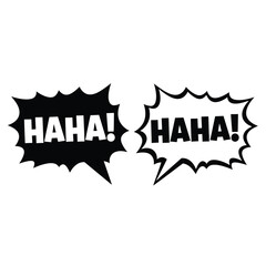Haha! comic sound effect speech bubble duo vector illustration with both black and white versions, sharp edges, and exclamation marks, representing laughter and amusement.	