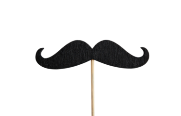 Black Mustache Prop on Wooden Stick isolated on a transparent background 