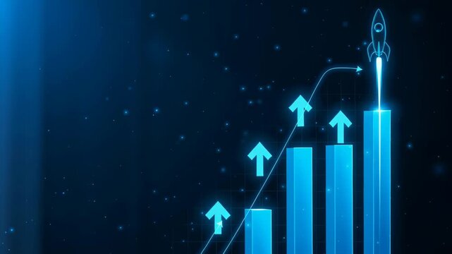 2026 financial goal business growth planning investment future strategy success rocket lifts bar chart arrow upward showing ambitious planning and investment leading to measurable business growth