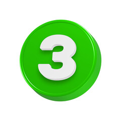 3d rendering icon number 3 in green button