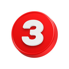 3d rendering icon number 3 in red button