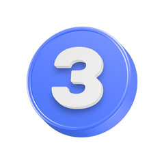 3d rendering icon number 3 in blue button