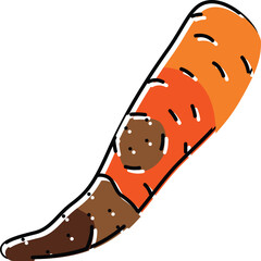 Stylized Illustration of a Carrot Segment with Orange and Brown Tones and Black Outline on Transparent Background