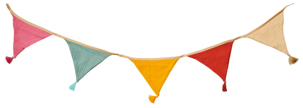 Colorful Fabric Bunting Garland Isolated on White