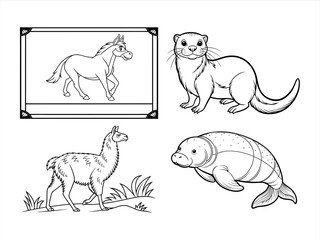 coloring page line art the bird and animal black vector bundle