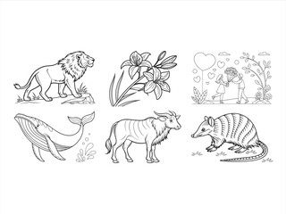 coloring page line art the bird and animal black vector bundle