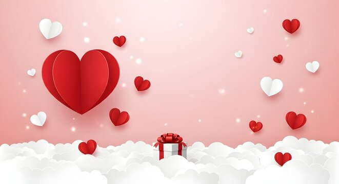 Whimsical valentine s day scene with floating hearts and a gift box
