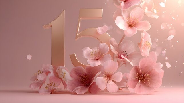 Elegant 15th Anniversary Celebration with Delicate Pink Cherry Blossoms.