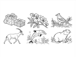 coloring page line art the bird and animal black vector bundle