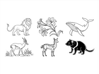 coloring page line art the bird and animal black vector bundle