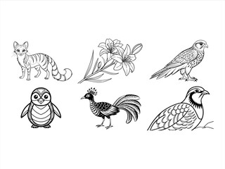 coloring page line art the bird and animal black vector bundle