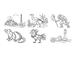coloring page line art the bird and animal black vector bundle