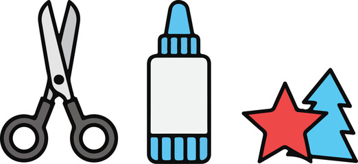 Simplified Crafting Arsenal - Scissors, Viscous Mastic, and Paper Ornamentation Vector