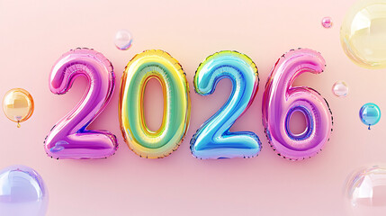 Celebrate the new year 2026 with shimmering iridescent balloon decorations