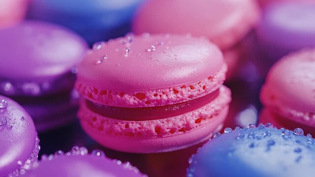 Colorful Macarons Delight: A Sweet and Visually Appealing Display of Confectionery Artistry