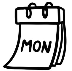 Hand drawn outline of MON calendar for bedroom, living room, date, human, people, office worker, table, decoration, activity, healthy lifestyle, hobby, leisure, back to school, Monday's blues, sketch