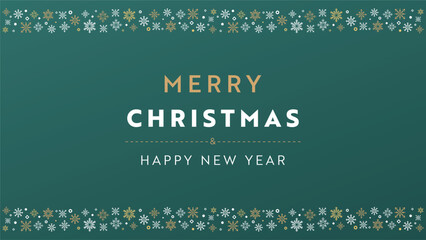 雪の結晶で飾られたクリスマスの背景テンプレート（緑）　Christmas background template decorated with snowflakes (green)