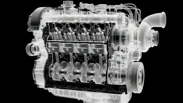Engine design animation showcasing internal mechanisms and functionality in a clear visual sequence