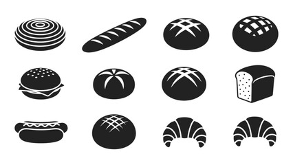 Bakery and bread silhouette icons isolated on white background, Vector