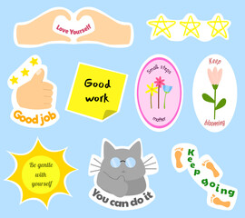 Set of positive affirmation stickers. Ideal for journal decoration or self-care themes