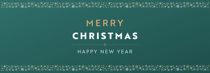 雪の結晶で飾られたクリスマスのバナー背景テンプレート（緑）　Christmas banner background template decorated with snowflakes (green)