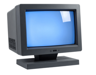 Vintage crt computer monitor with blue screen isolated on transparent background