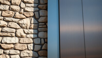 Old textured stone wall background with a single window, a rough concrete block structure