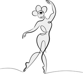 Ballerina line drawing, minimalist dance pose vector illustration, elegant ballet dancer outline sketch, performing arts design template, graceful movement art