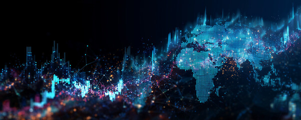Business and economic growth on global business network, Data analysis of financial and banking, Stock, AI, Technology and data connection, Security, Blockchain and Networking, Business strategy