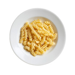 Cooked fusilli pasta spirals piled on a white plate against black background rotini italian, Cut Out, Isolated On White Background, Png Transparent