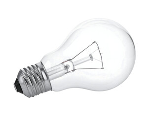 Clear incandescent light bulb with screw base isolated on transparent background