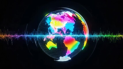Global data network visualization with color spectrum, abstract digital earth animation, and - Powered by Adobe