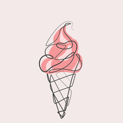 Ice cream one line drawing. Ice cream single line illustration. Ice cream minimalist line art