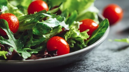 Fresh Green Salad with Cherry Tomatoes in a Bowl.