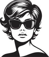 Pop Art Woman Face with Short Hair and Sunglasses - Black and White,