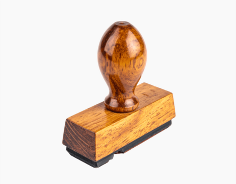 Wooden rubber stamp with glossy handle isolated on transparent background