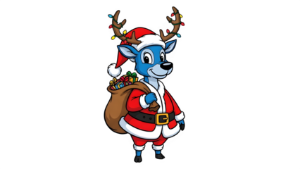 cartoon blue santa deer  in transparent background